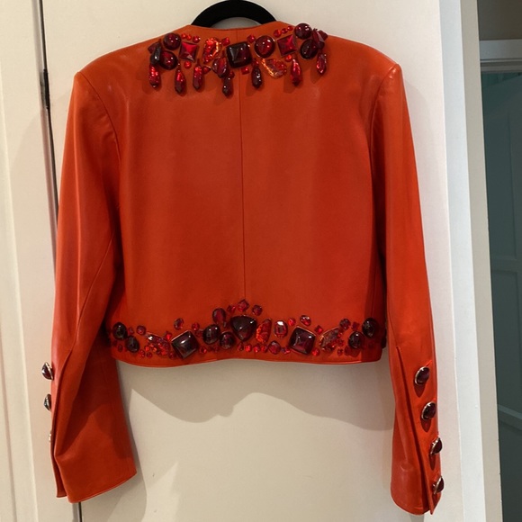 Yves Saint Laurent deep orange leather jacket with red jewels Size 42 - Picture 3 of 8